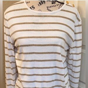 Lauren Ralph Lauren White and Gold Striped Top